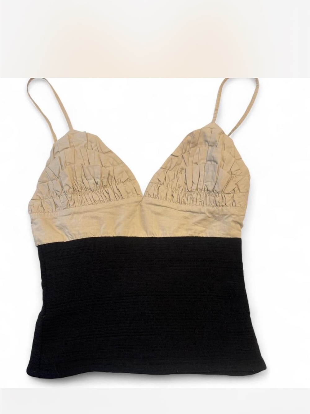 Zara Beige and Black Ruffled Bust with smocked waist Tank Top
